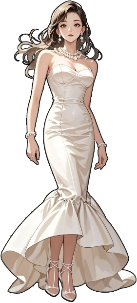 A secretary in an ivory evening gown