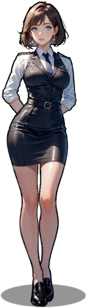 A secretary in a navy office outfit