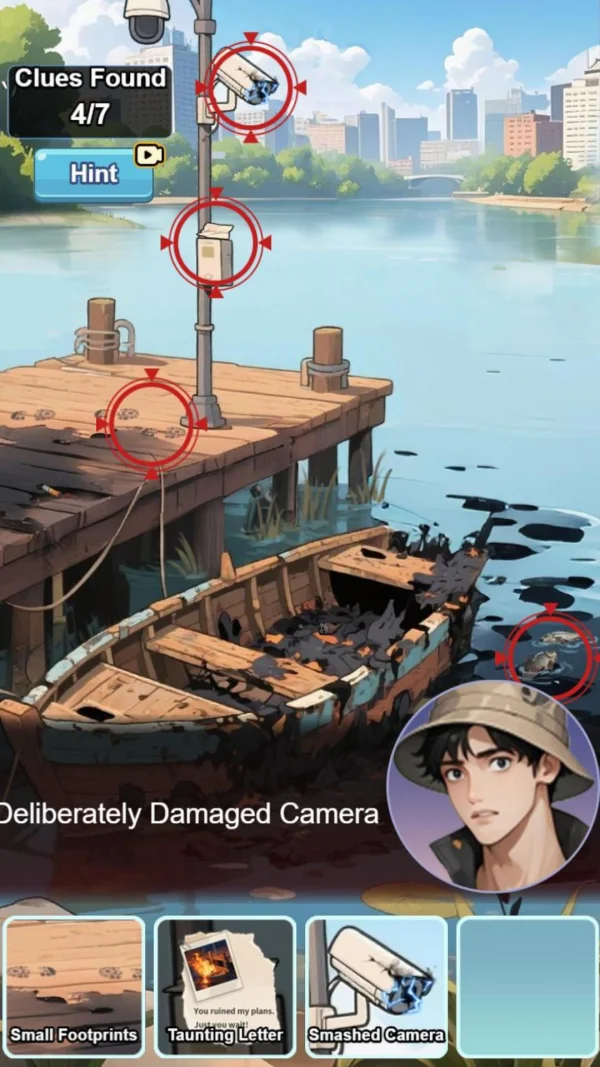 Investigating clues around a damaged boat